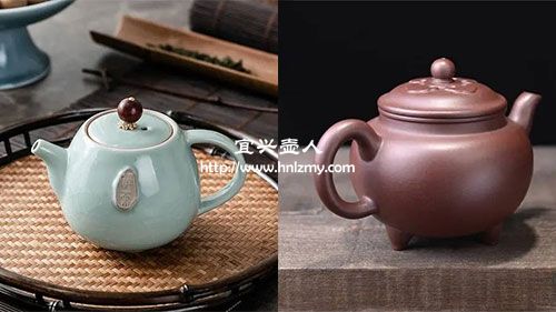 瓷器茶壺和紫砂茶壺